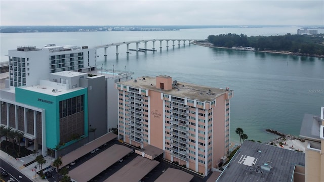 aerial view with a water view