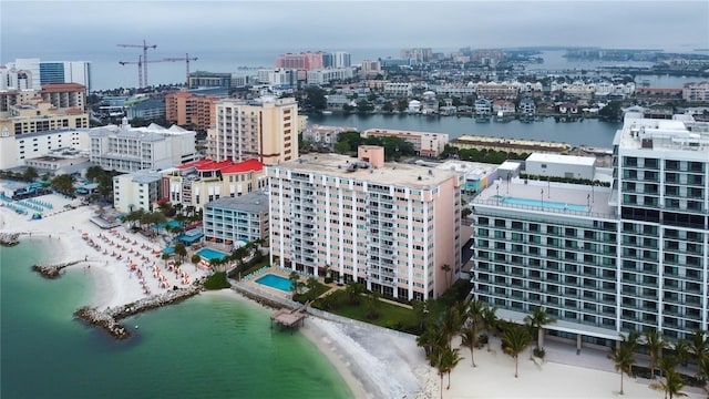 aerial view with a beach view and a water view