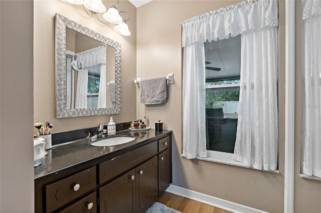 bathroom with vanity and hardwood / wood-style flooring