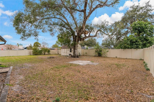 view of yard with a shed