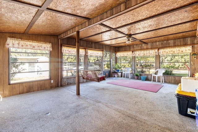 unfurnished sunroom featuring coffered ceiling