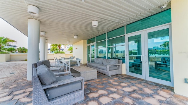 view of patio featuring outdoor lounge area and french doors