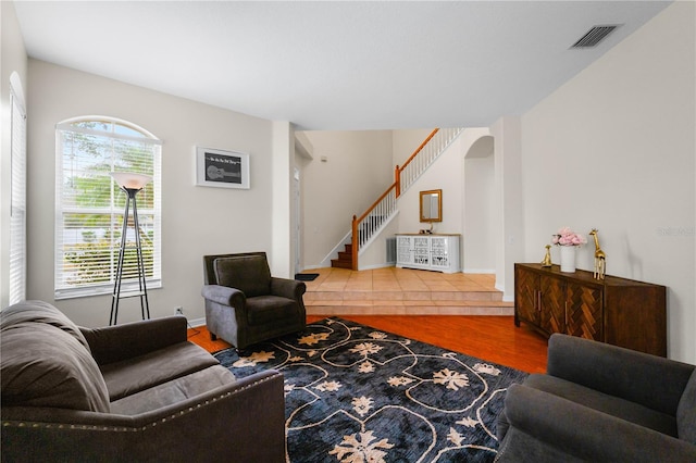 living room with wood-type flooring