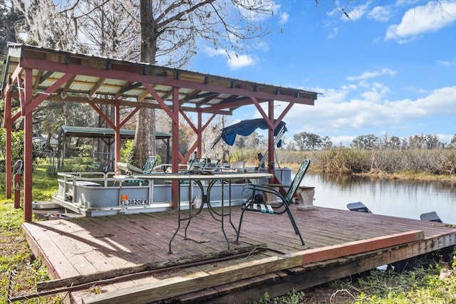 dock area with a water view