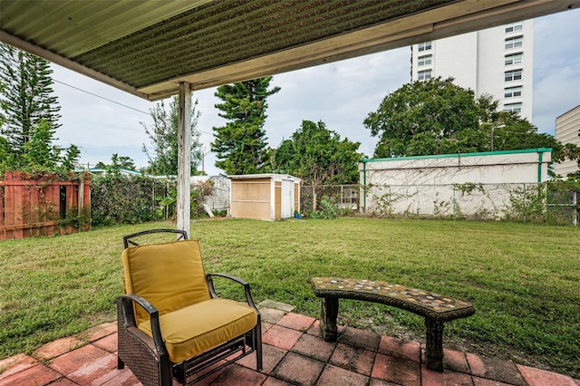 view of patio / terrace with a storage unit