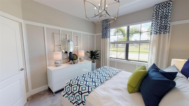 bedroom with light colored carpet