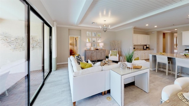 living room featuring a chandelier