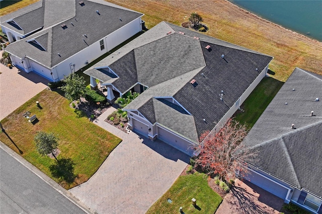 aerial view with a water view