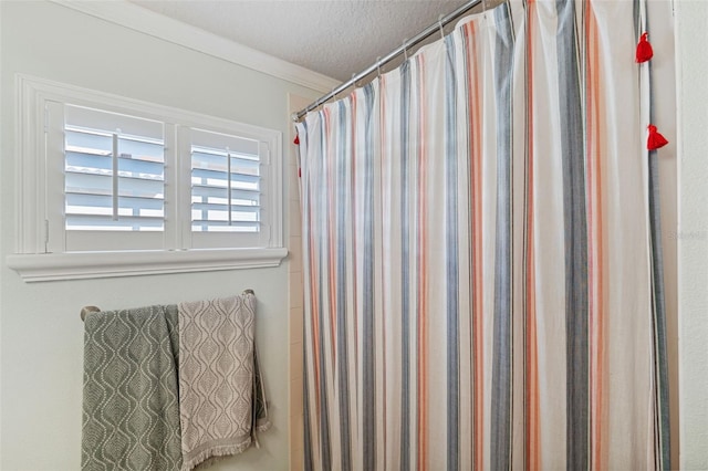 bathroom featuring crown molding and a textured ceiling