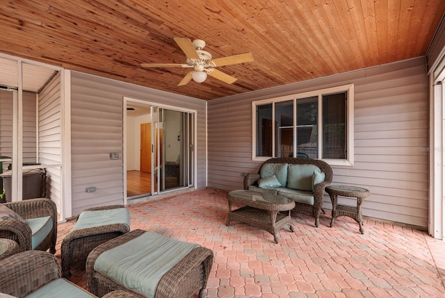 view of patio / terrace featuring ceiling fan and an outdoor hangout area