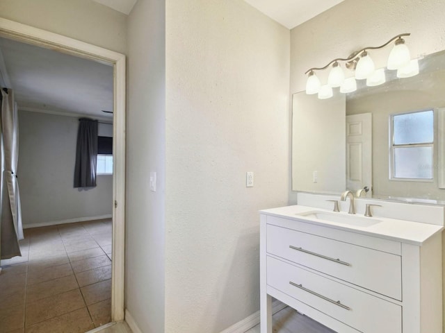 bathroom with vanity and tile patterned flooring