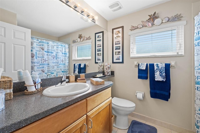 bathroom with tile patterned flooring, vanity, and toilet