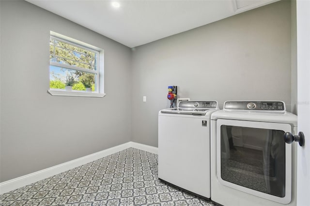 clothes washing area featuring washer and clothes dryer