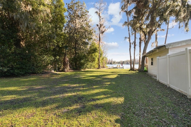 view of yard with a water view