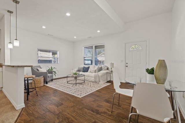 living room with hardwood / wood-style flooring