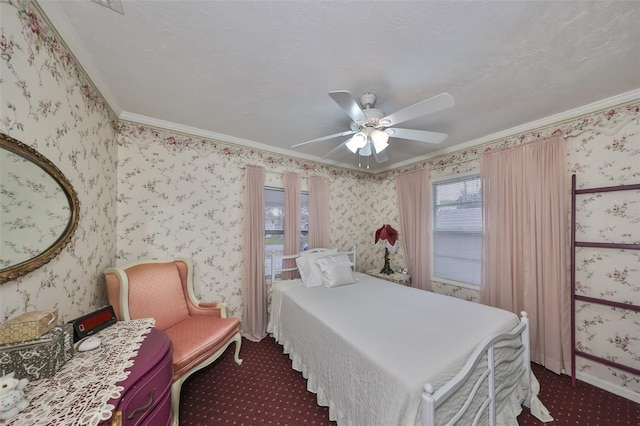 bedroom featuring crown molding and ceiling fan