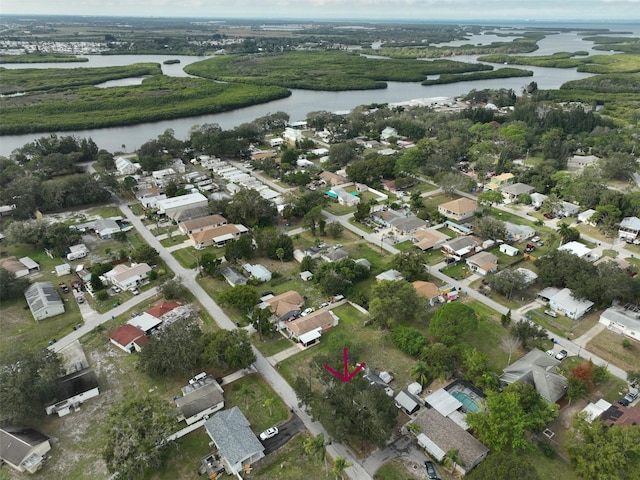 aerial view featuring a water view