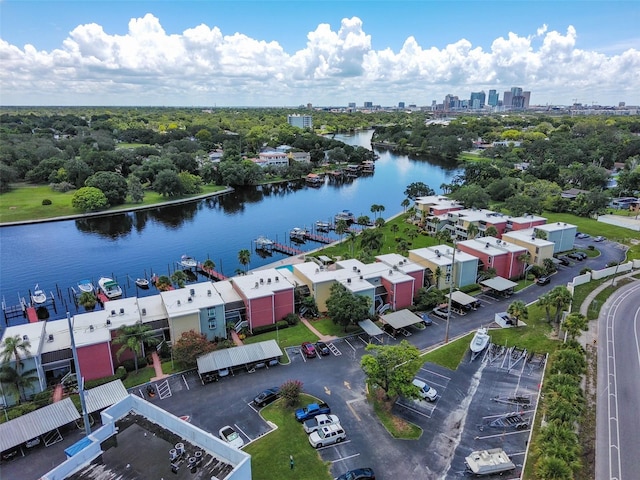 aerial view featuring a water view