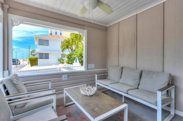 view of patio with an outdoor hangout area and ceiling fan