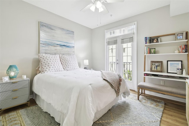 bedroom featuring hardwood / wood-style floors and ceiling fan