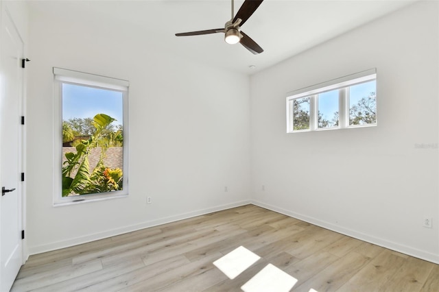 unfurnished room featuring ceiling fan and light hardwood / wood-style flooring