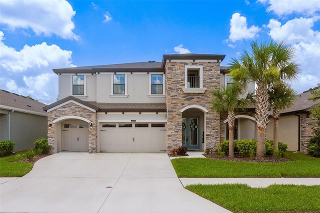 view of front of house with driveway, an attached garage, and stucco siding