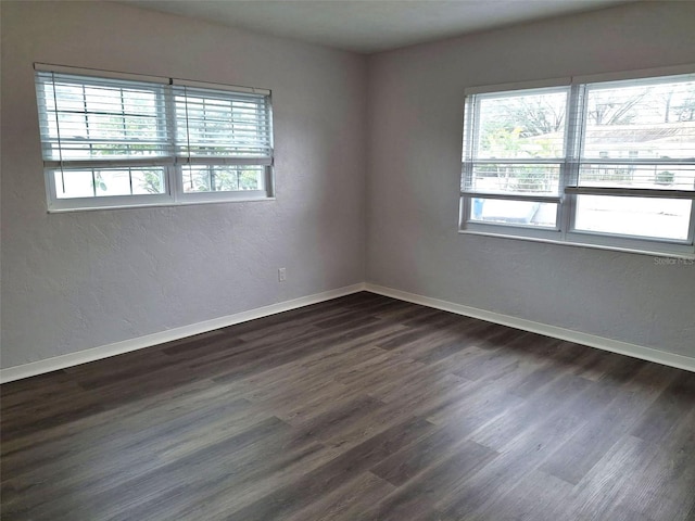 empty room with dark hardwood / wood-style flooring and a wealth of natural light