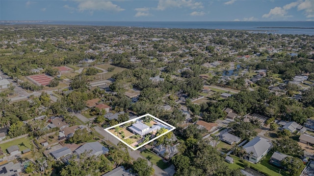 7312 7th Ave NW, Bradenton, FL 34209 - aerial view of property and surrounding area featuring property parcel outlined, a nearby body of water, and nearby suburban area