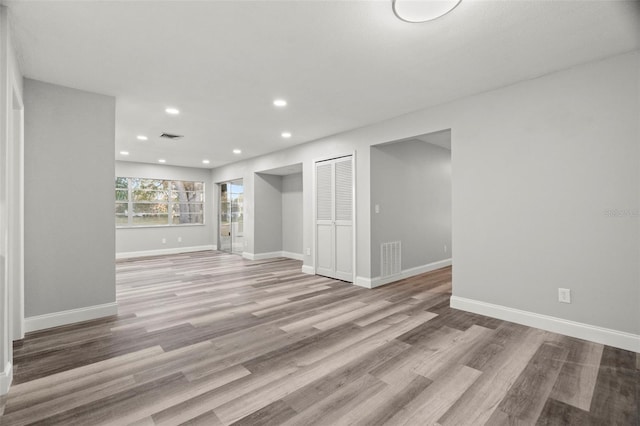 interior space with light hardwood / wood-style floors