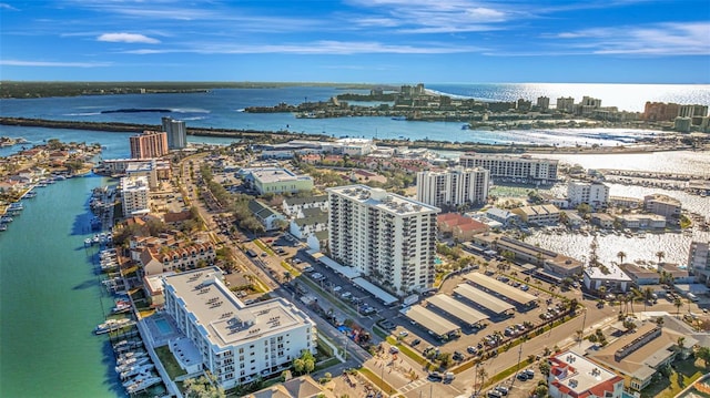 aerial view with a water view and a city view