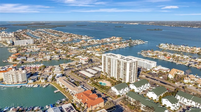 bird's eye view with a water view and a city view