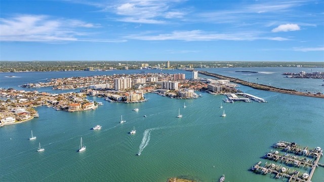 bird's eye view with a water view and a city view