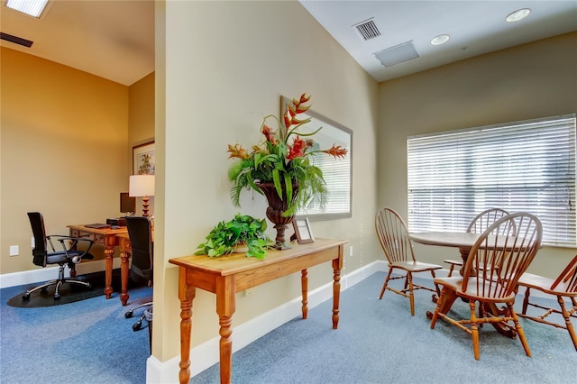 view of carpeted home office