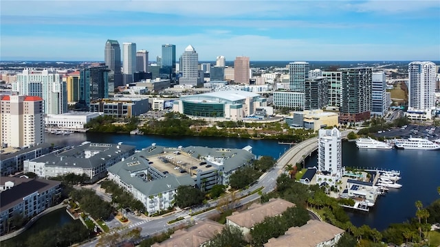 property's view of city featuring a water view