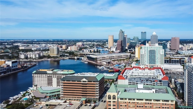 property's view of city featuring a water view