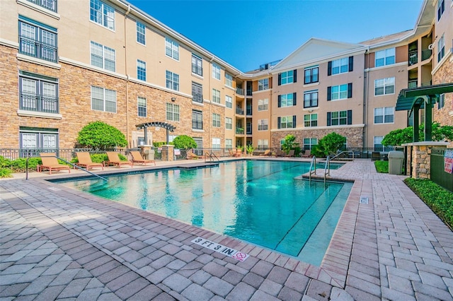 view of pool featuring a patio area