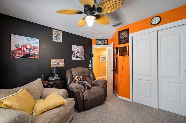 interior space with ceiling fan