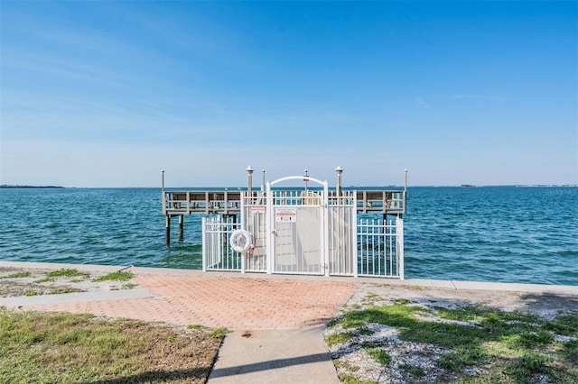 view of dock with a water view