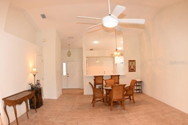 dining room with visible vents and a ceiling fan