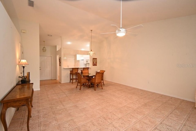 dining room with visible vents and ceiling fan