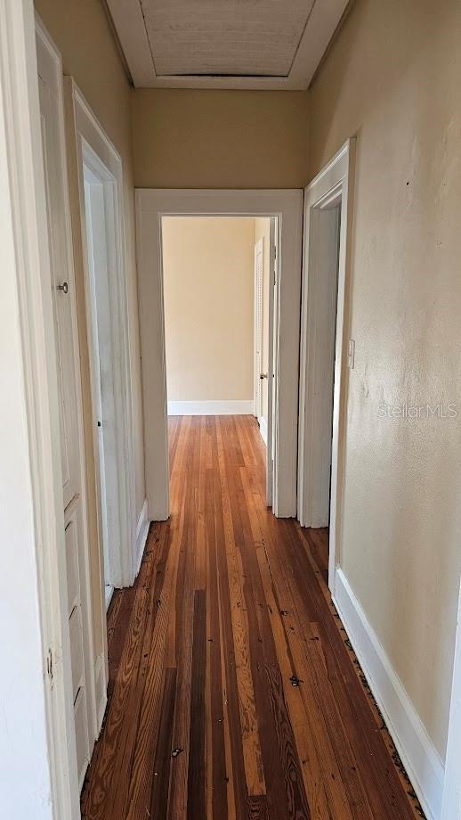 hall with hardwood / wood-style flooring