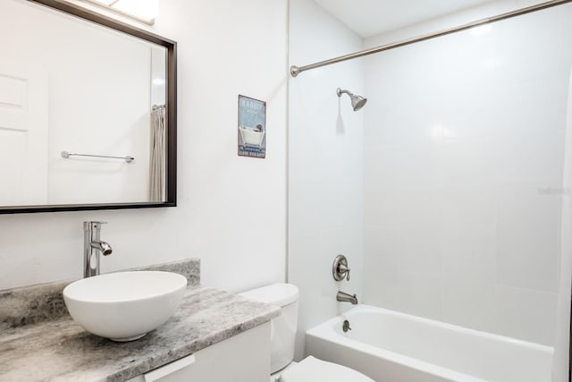 full bathroom with toilet, bathtub / shower combination, and vanity