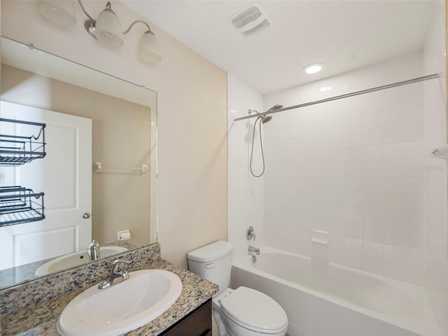 full bathroom featuring vanity, toilet, and shower / bath combination