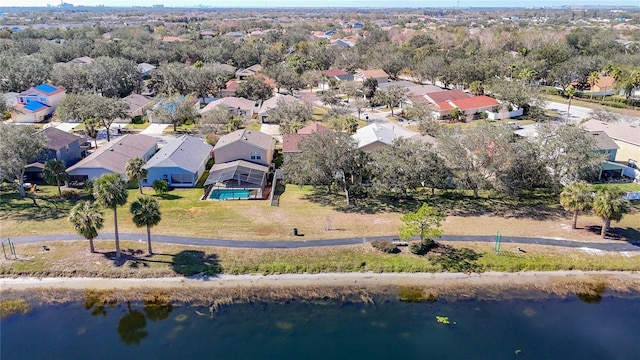 aerial view with a water view