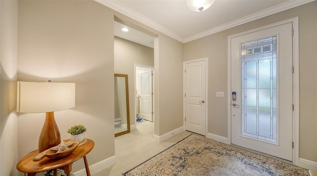 foyer featuring crown molding