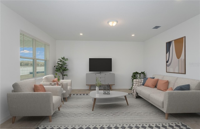 6805 SW 90th Loop, Ocala, FL 34476 - living area with light tile patterned flooring, recessed lighting, visible vents, and baseboards