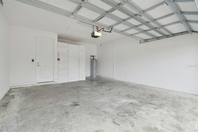 garage featuring a garage door opener and water heater