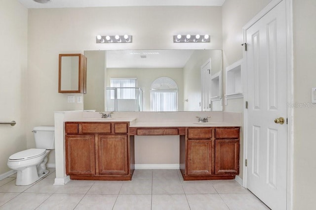 bathroom featuring tile patterned flooring, vanity, and toilet