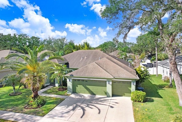 view of front of property featuring a garage and a front lawn