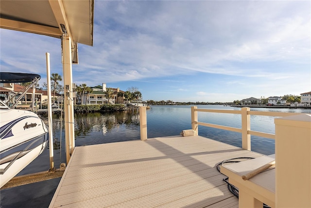 dock area with a water view